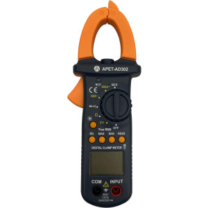 Appli Parts APET-AD302 Advanced Multifunctional Digital Clamp Meter AC/DC with High-Resolution LCD Screen, NCV Detection, Continuity Test, Flashlight and Soft Carry Pouch