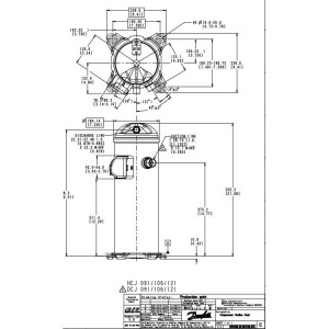 Danfoss DCJ091T2LC6A DCJ091T2LC6 7.5 tons 91,000 btu/h R410A Scroll compressor for Air conditioning 208-230/3/60 (V/Ph/Hz) Discharge 7/8 in, Suction 1-1/8 in, ODF, PVE Oil 121L5003 Replaces 121L5002, 120U2307, 121L8589, HCJ090T2LC6A