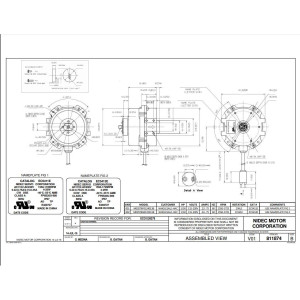 US Motor 4-25w 1550-1725 rpm, 4 polos, 1 eje, Cerramiento, TEAO Rescue ECM Multivelocidad CWOSE 115-230V/50/60Hz/1Ph EC5411E M035TBF0124013B