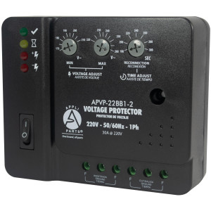 Appli Parts APVP-22BB1-2 220 V Voltage Surge Protector with Adjustable Range and Reconnecting Time, 50-60Hz 1Ph 30A works with all electric appliances and units with rated electrical consumption
