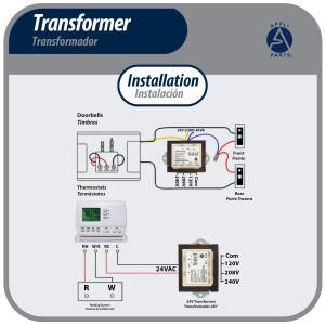 Appli Parts APTR-403T Transformador de 120, 208, 240 V a 24 V, 40 Va, 50/60 Hz, con Base Simple, conectores rapidos de 1/4 , Aislamiento Clase B, Transformador Clase 2 
