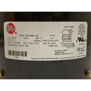 US Motors 1860 Outdoor Condenser Fan Motor 1/4HP 1075 rpm, 6 poles, 1 shaft, TEAO Enclosure, 1 speed, 5.6 diameter, Reversible, 208-230 V, 60 Hz, 1 Ph, 5mfd/370VAC Run Capacitor K055WMS1280012B