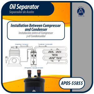 Appli Parts APOS-55855 Separador de Aceite 5/8 pulg ODF Soldable, CFC,HCFC,HFC,R22,R407C,R502,R134a,R404A,R507, Temperatura de trabajo desde -10 C a 130 C