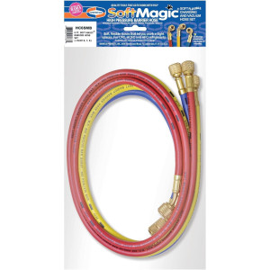 Uniweld HC6SMB 72 in Manifold Hoses, Red, Yellow and Blue, 1/4 in Standard Connection for use in refrigeration and air conditioning CFC,HCFC,HFC, Soft Magic Barrier