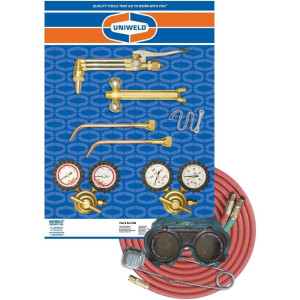 Uniweld KLC100 Juego Soldadura y Corte Profesional Centurion Oxy Acetileno con Manija 71 y Type17-0 y Type 17-2 Corte CA100 y CT100-0 Regulador de Oxigeno RO100 Regulador de Acetileno RMC100