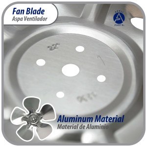 Appli Parts APFB-A10CCW Aspa de Aluminio 10 in, 250 mm, CCW, 22 grados, sin buje, 5 huecos, 5 aletas
