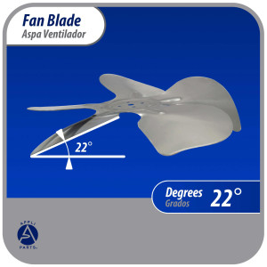 Appli Parts APFB-A09CCW Aspa de Aluminio 9 in, 230 mm, CCW, 22 grados, sin buje, 5 huecos, 5 aletas