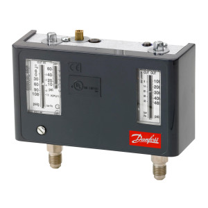 Danfoss 060-5247 KPU15 Dual Pressure Switch, Low 10 to 60 psi, High 100 to 465 psi, SPST(NO+NC), Auto Auto Reset, 1/4 in Male Flare Connections
