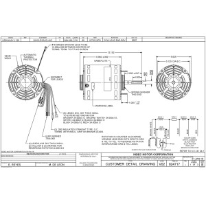 US Motors 8907 1 hp 1075 rpm, 6 poles, 1 shaft, 1/2 inch OAO Enclosure, 3 speed, 5.6 diameter, CCW Lead End Reversible 208-230 v / 60 hz / 1ph 20 mfd / 370 vac run Capacitor K055TAK8137012B Fit: BD1106 3596 x 023 x 711 MOT10180 S89-252