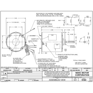 US Motors 1/3 hp 1625 rpm, 4 poles, 1 shaft, TEAO Enclosure, 1 speed, 5.6 diameter, CCW, Lead End, Reversible, 208-230 V, 60 hz, 1 ph, 7.5 mfd/370 VAC Run Capacitor 1891 K055PUH1681012B